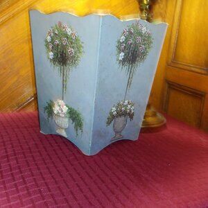 *** VINTAGE *** WASTE COLLECTOR Container / Porc. Floral Designs on 2 Sides